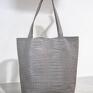 UNIQUE handmade szara shopper bag. Duża shopperka, skóra torebki croco