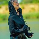 tunika, bluza czarna z lnu, duży kaptur, kieszeń