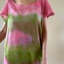 Ręcznie barwiona lniana tunika róż i zieleń (one size S/M/L)