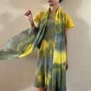 Lniana tunika żółto-szara one size - oversize S/M/L, 100% len