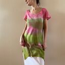 Ręcznie barwiona lniana tunika róż i zieleń (one size S/M/L)