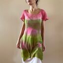 Ręcznie barwiona lniana tunika róż i zieleń (one size S/M/L)