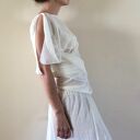Asymetryczna tunika lniana 100% - kremowa narzutka (one size S/M/L)