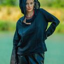 tunika, bluza czarna z lnu, duży kaptur, kieszeń