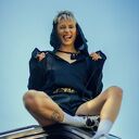 tunika, bluza czarna z lnu, duży kaptur, kieszeń