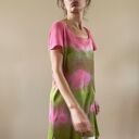 Ręcznie barwiona lniana tunika róż i zieleń (one size S/M/L)