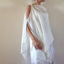 Asymetryczna tunika lniana 100% - kremowa narzutka (one size S/M/L)