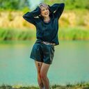 tunika, bluza czarna z lnu, duży kaptur, kieszeń