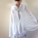 Asymetryczna tunika lniana 100% - kremowa narzutka (one size S/M/L)