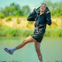 tunika, bluza czarna z lnu, duży kaptur, kieszeń