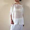 Asymetryczna tunika lniana 100% - kremowa narzutka (one size S/M/L)