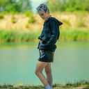 tunika, bluza czarna z lnu, duży kaptur, kieszeń