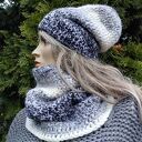 Czapka i komin Ombre - ręcznie wykonany, ciepły komplet zimowy
