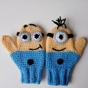 Rękawiczki dziecięce Minionki na zimę - robione na szydełku