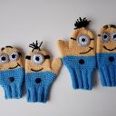 Rękawiczki dziecięce Minionki na zimę - robione na szydełku