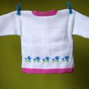 Sweterek „Kwiatki” - ciepły, rozpinany handmade 80/86
