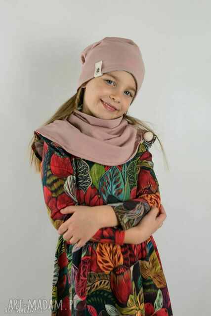 Zestaw czapka & komin pudrowy róż