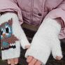 rękawice dziecinne rękawiczki dziecięce/kremow mitenki/brązowe sowy/ robione na drutach