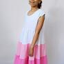 letnia muślin dla dziewczynki biało różowa larysa - materiał lato muślinowa sukienka