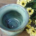 Ceramiczny wazon na kwiaty c841 z kamionki - turkusowy efekt szkliwa