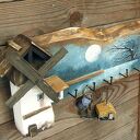 Drewniany wieszak z malowanym pejzażem - Rześki Poranek