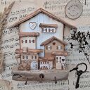 Rustykalny wieszak z jasnym miasteczkiem no 1