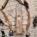 Rustykalny wieszak z białym domkiem i sercem - handmade do przedpokoju