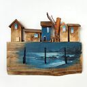 Drewniany wieszak ścienny z malowanym pejzażem - Fiordy