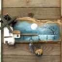 Drewniany wieszak z malowanym pejzażem - Rześki Poranek