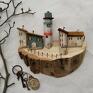 wieszaki: z domkami i latarnią na grubym kline drewna - dom domek rustykalna dekoracja