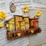 żółte wieszak na klucze słoneczny z domkami ozdoba do powieszenia domu