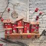 Wieszak z czerwonymi domkami No 2 - ręcznie malowane prezent na walentynki drewna