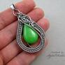 Wisior jadeit zielony, stal chirurgiczna, wire wrapping 316l