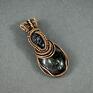 Blue Pearl Art z ametystem - miedziany wisiorek wire wrapping