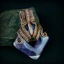 Blue Pearl Art autorska wire wrapping z ametystem dwustronny wisior biżuteria artystyczna