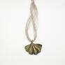 beżowe biżuteria botaniczna lniany naszyjnik z metalową zawieszką w kształcie liścia liść