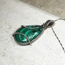 Malachit z Azurytem - wisiorek wire wrapping ze srebra 999 (rękodzieło)