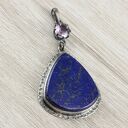 Lapis lazuli, ametyst i oksydowane srebro - ręcznie robiony wisiorek 1889a