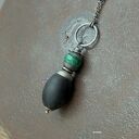 Czarny bursztyn XXL z malachitem