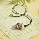 Wisior handmade z surowym ametystem - miedź i cyna w stylu retro