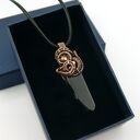 Kwarc dymny - miedziany wisiorek wire wrapping z hematytami