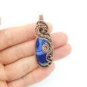Wisiorek z niebieskim agatem w technice wire wrapping - miedziana oprawa (oksydowana)