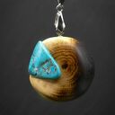 Naszyjnik wisiorek Turkus i Dąb, pirografia, wood Jewellery, upominek, prezent