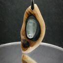 Naszyjnik - wiąz i chalcedon, pirografia, wood Jewellery, wisiorek, upominek