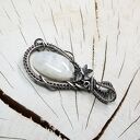 Kamień księżycowy wisiorek - srebro 999 oksydowane, wire wrapping