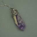 Wisiorek talizman surowy duży ametyst wire wrapping stal chirurgiczna