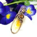 Wisiorek z żółtymi agatami - miedziany wire wrapping
