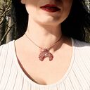 LUNULA słowiański księżyc Rubin Kryształ Górski w makramie naszyjnik pleciony regulowany