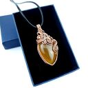 Agat brazylijski - ręcznie robiony wisiorek wire wrapping z miedzią i hematytem
