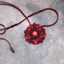 Gwiazda Pentagram z koralem i rubinem - naszyjnik choker z mikromakramy (amulet)